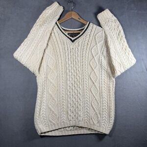Abercrombie & Fitch Cable Knit Sweater Mens L Cream Wool Blend V Neck